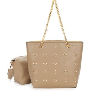Studded Reversible Tote with Crossbody-Taupe color
